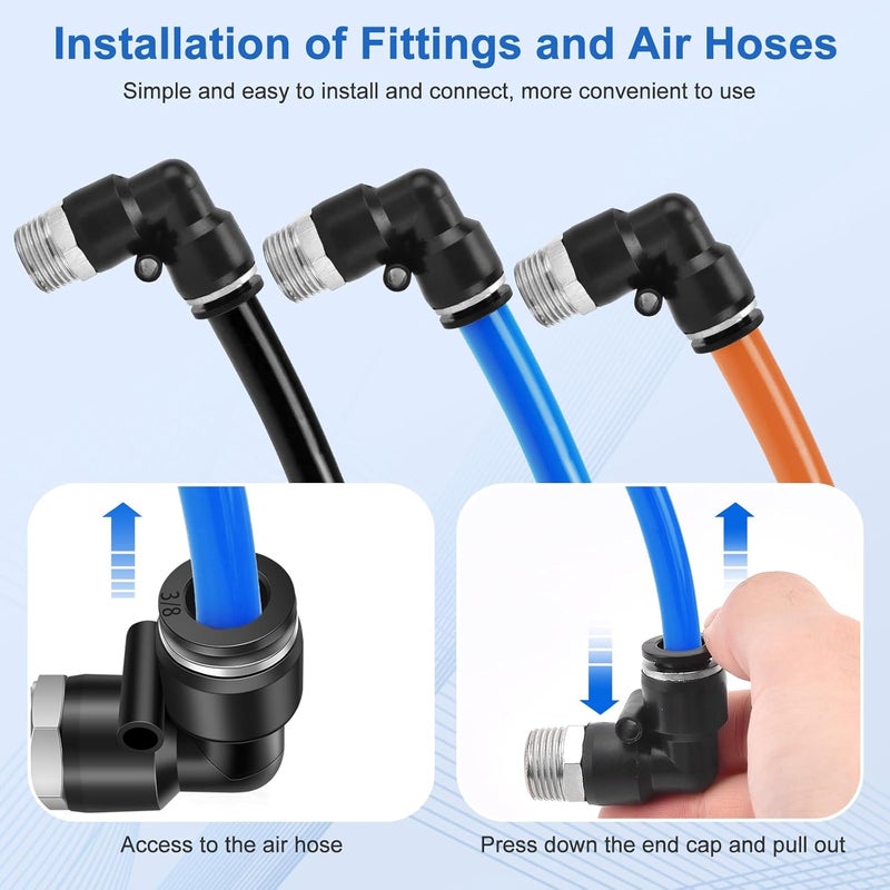 cnaodun 12 Pcs Push to Connect Fittings 3/8 Inch Tube OD x 3/8 Inch NPT Thread Pneumatic Male Straight and Elbow Quick Connect Air line fittings - Image 5